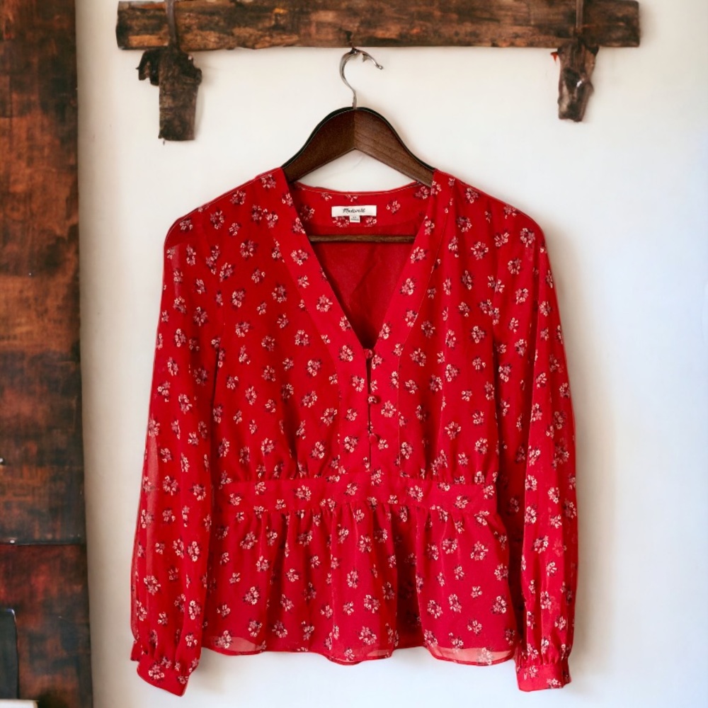 Madewell Red Lilies Floral Peplum Top - Picture 6 of 10